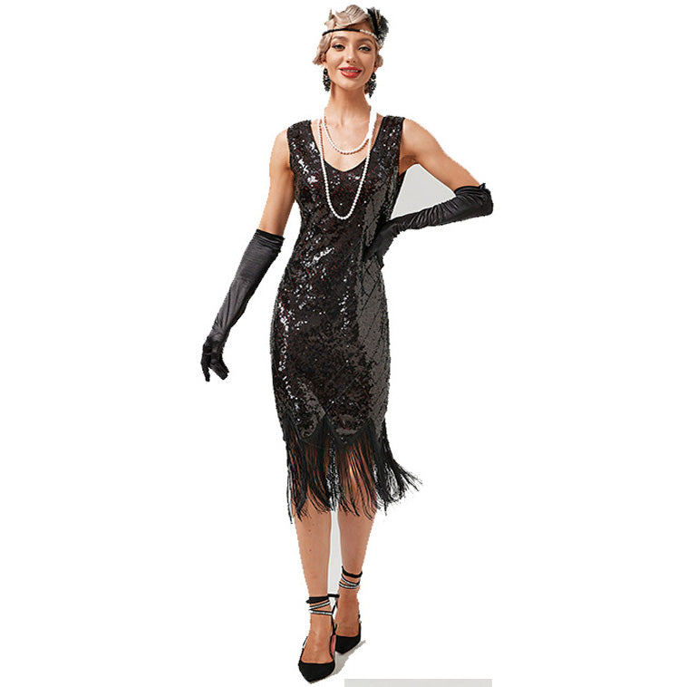 Womens Sequin Dress Simple 1920s Flapper Cocktail Party Dresses Black