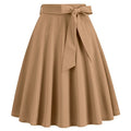 Womens Skirt Summer High Waisted Midi A Line Skirts with Bow Beige