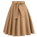 Womens Skirt Summer High Waisted Midi A Line Skirts with Bow Beige