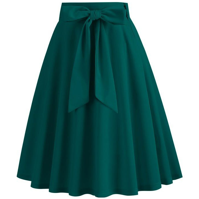 Womens Skirt Summer High Waisted Midi A Line Skirts with Bow Green