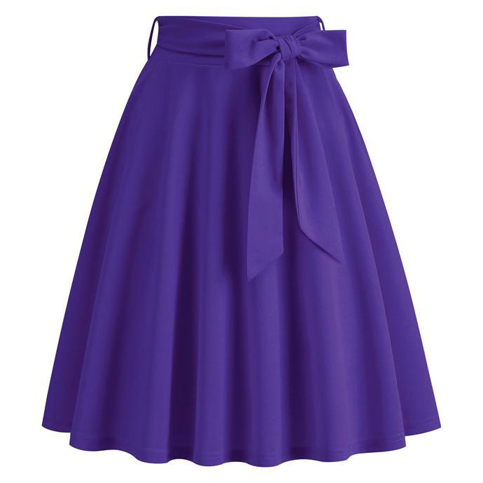 Womens Skirt Summer High Waisted Midi A Line Skirts with Bow Purple