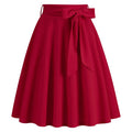 Womens Skirt Summer High Waisted Midi A Line Skirts with Bow Red