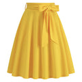 Womens Skirt Summer High Waisted Midi A Line Skirts with Bow Yellow