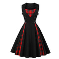 Womens Sleeveless Rockabilly Polka Dot Cocktail Party Vintage Dress Black Plaid
