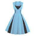 Womens Sleeveless Rockabilly Polka Dot Cocktail Party Vintage Dress Blue