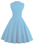 Womens Sleeveless Rockabilly Polka Dot Cocktail Party Vintage Dress Blue