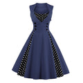 Womens Sleeveless Rockabilly Polka Dot Cocktail Party Vintage Dress Navy