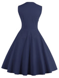 Womens Sleeveless Rockabilly Polka Dot Cocktail Party Vintage Dress Navy