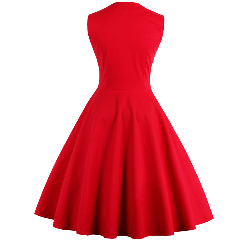 Womens Sleeveless Rockabilly Polka Dot Cocktail Party Vintage Dress Red
