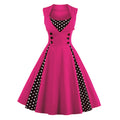 Womens Sleeveless Rockabilly Polka Dot Cocktail Party Vintage Dress Rose