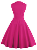 Womens Sleeveless Rockabilly Polka Dot Cocktail Party Vintage Dress Rose