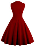Womens Sleeveless Rockabilly Polka Dot Cocktail Party Vintage Dress Wine