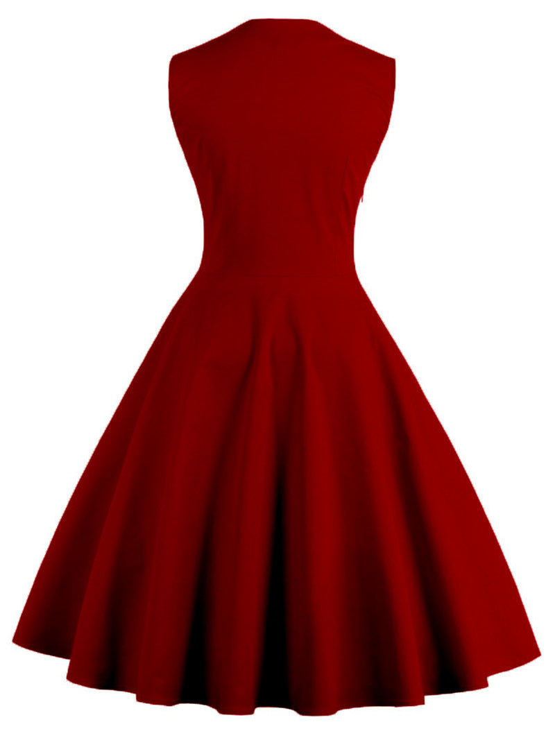 Womens Sleeveless Rockabilly Polka Dot Cocktail Party Vintage Dress Wine