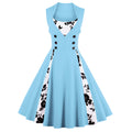 Womens Sleeveless Rockabilly Vintage Flower Cocktail Party Dress Blue