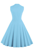 Womens Sleeveless Rockabilly Vintage Flower Cocktail Party Dress Blue