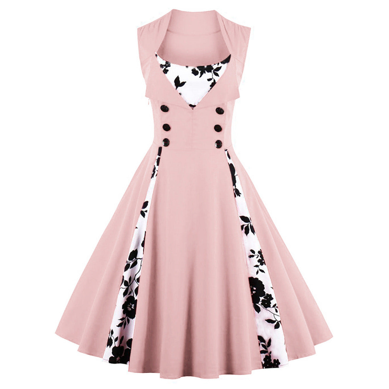 Womens Sleeveless Rockabilly Vintage Flower Cocktail Party Dress Pink
