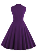Womens Sleeveless Rockabilly Vintage Flower Cocktail Party Dress Purple