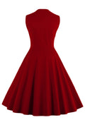 Womens Sleeveless Rockabilly Vintage Flower Cocktail Party Dress Wine
