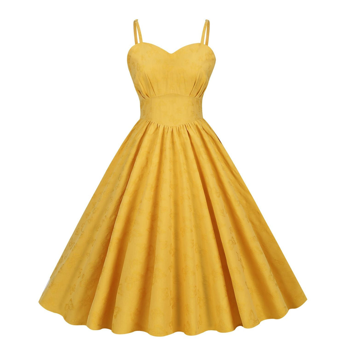 Womens Sleeveless Vintage 1950s Dress Spaghetti Strap A-line Midi Dresses Yellow
