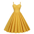 Womens Sleeveless Vintage 1950s Dress Spaghetti Strap A-line Midi Dresses Yellow