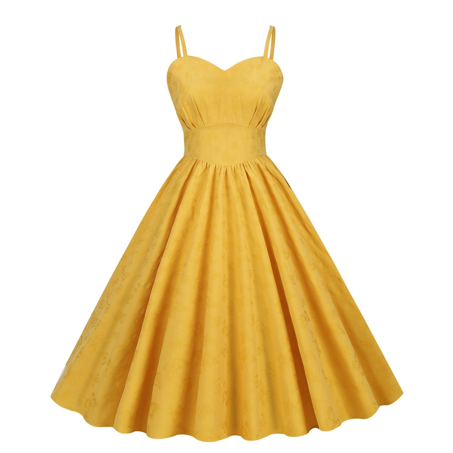 Womens Sleeveless Vintage 1950s Dress Spaghetti Strap A-line Midi Dresses Yellow