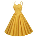 Womens Sleeveless Vintage 1950s Dress Spaghetti Strap A-line Midi Dresses Yellow