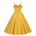 Womens Sleeveless Vintage 1950s Dress Spaghetti Strap A-line Midi Dresses Yellow