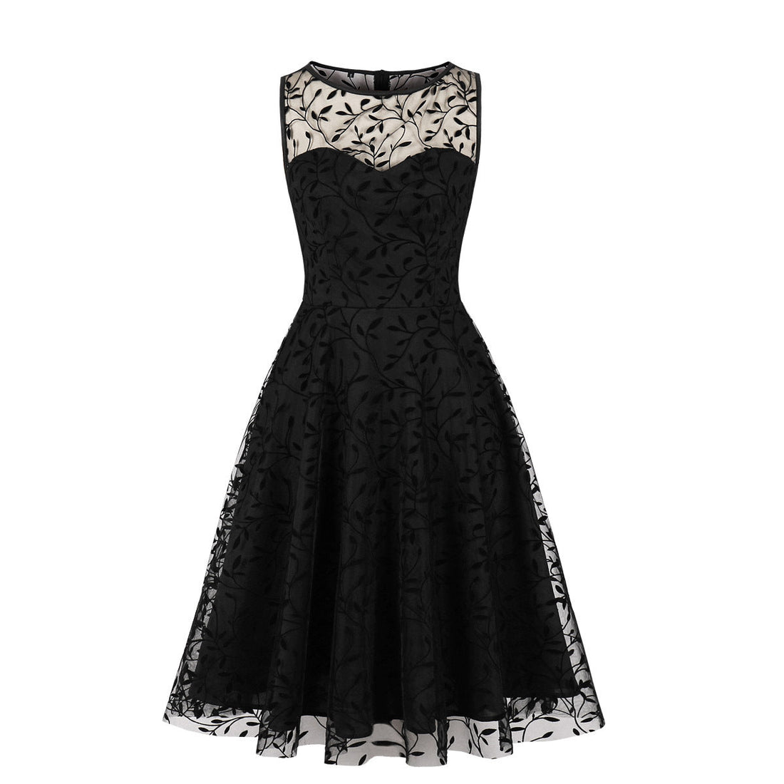 Womens Sleeveless Wrap Ruffle A Line Embroidery Summer Dress Black Leaf