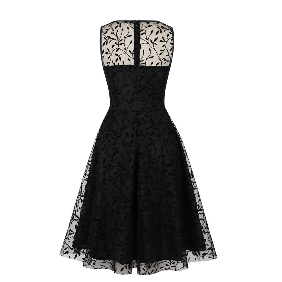 Womens Sleeveless Wrap Ruffle A Line Embroidery Summer Dress Black Leaf