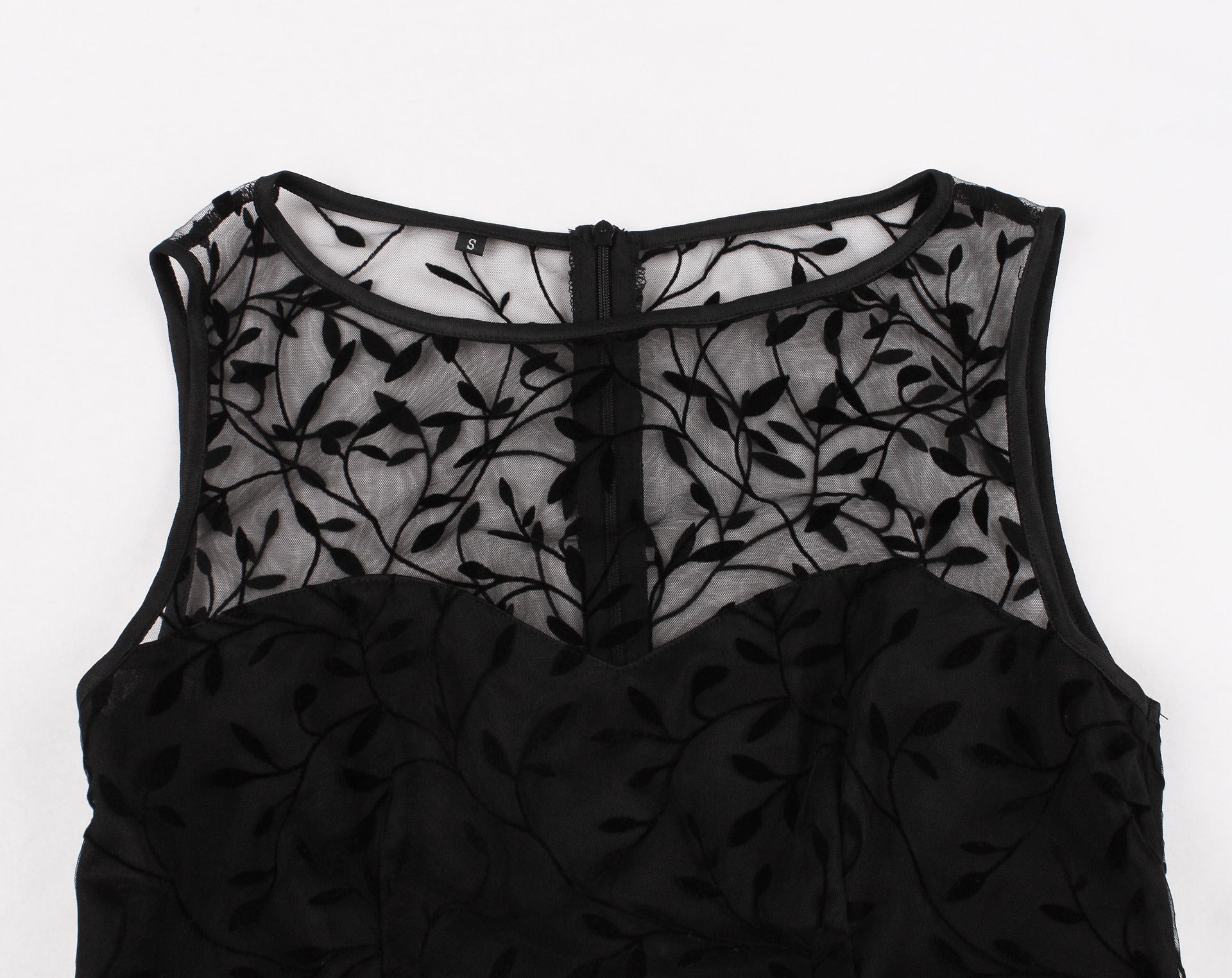 Womens Sleeveless Wrap Ruffle A Line Embroidery Summer Dress Black Leaf