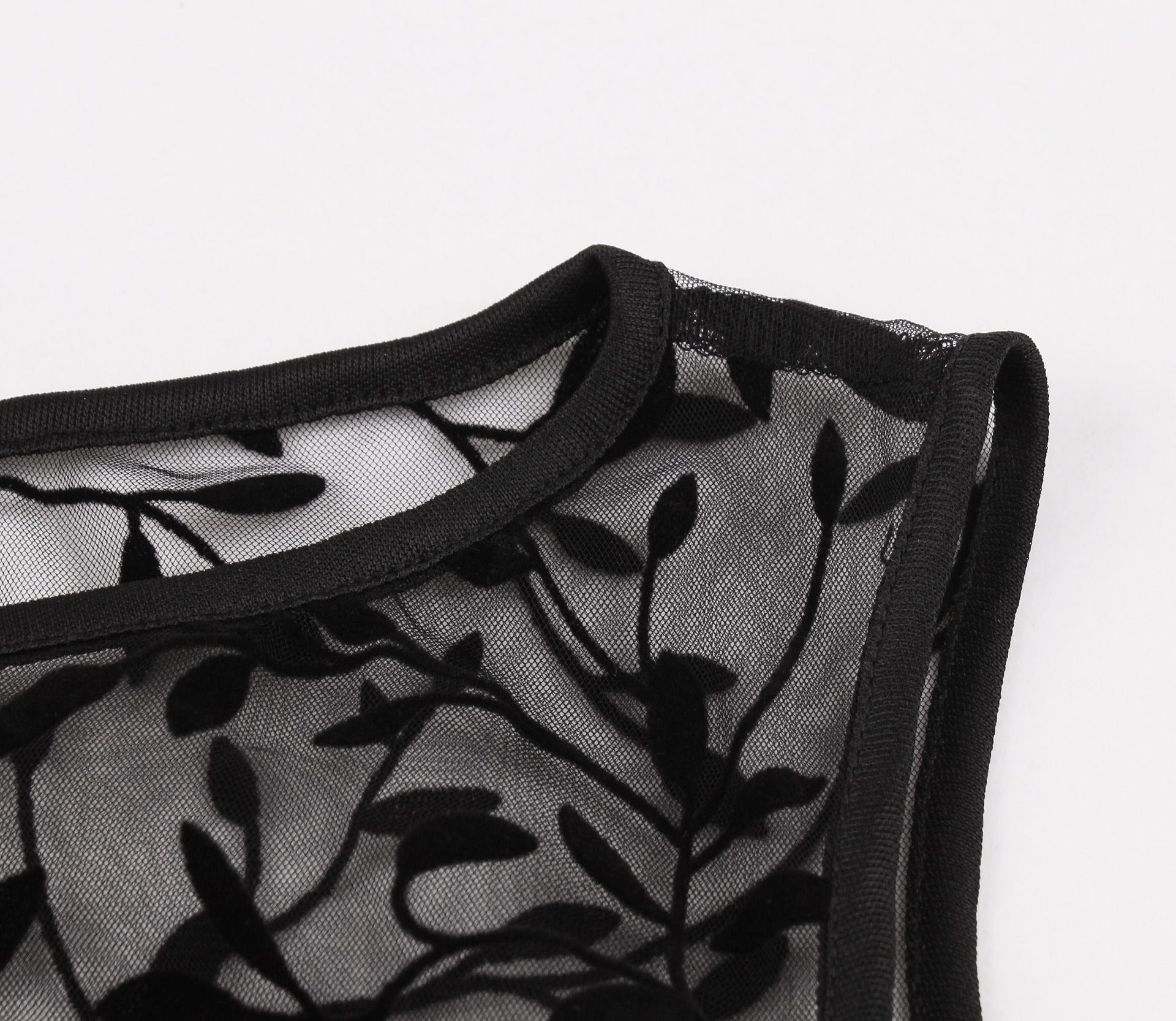 Womens Sleeveless Wrap Ruffle A Line Embroidery Summer Dress Black Leaf