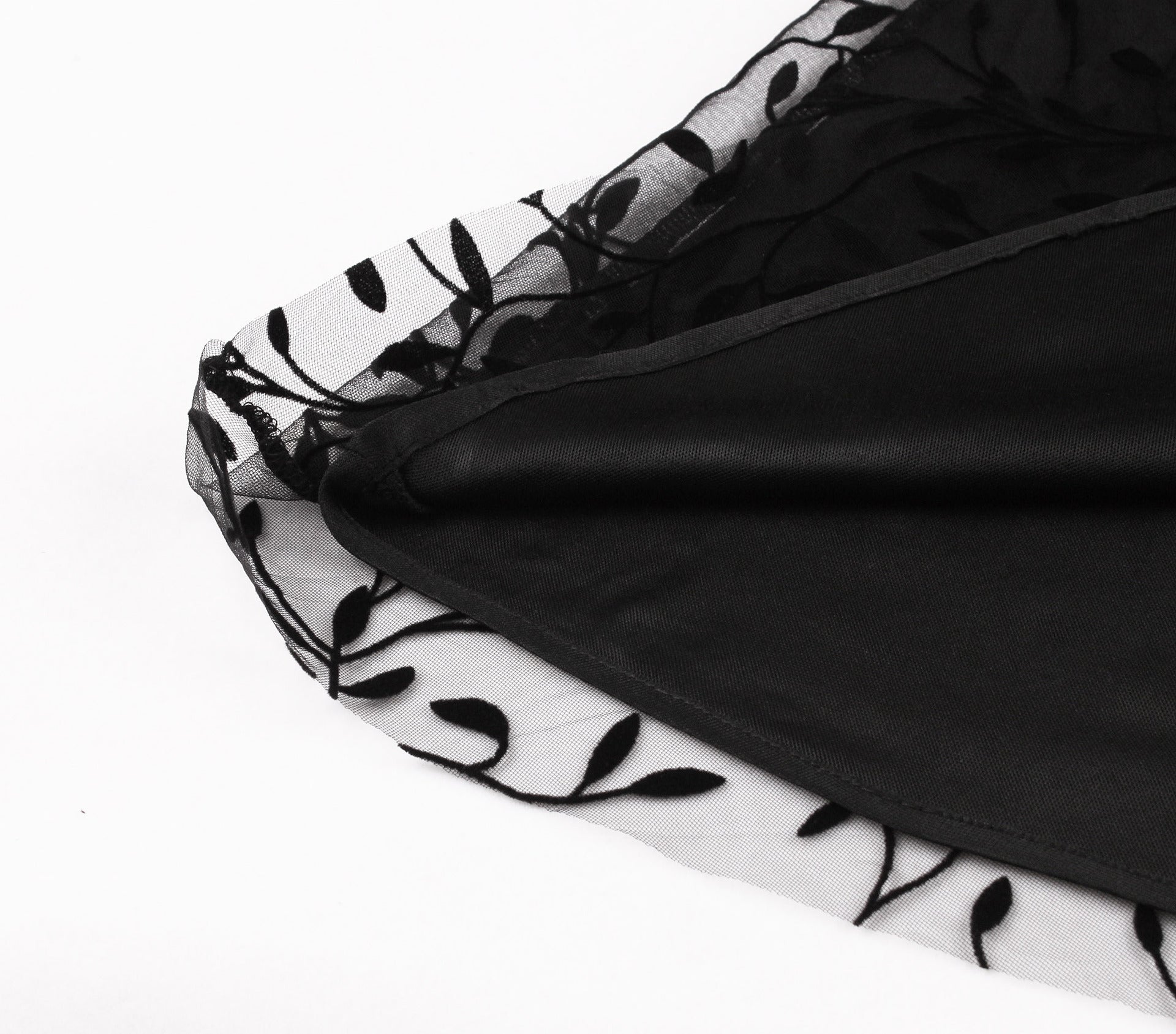 Womens Sleeveless Wrap Ruffle A Line Embroidery Summer Dress Black Leaf