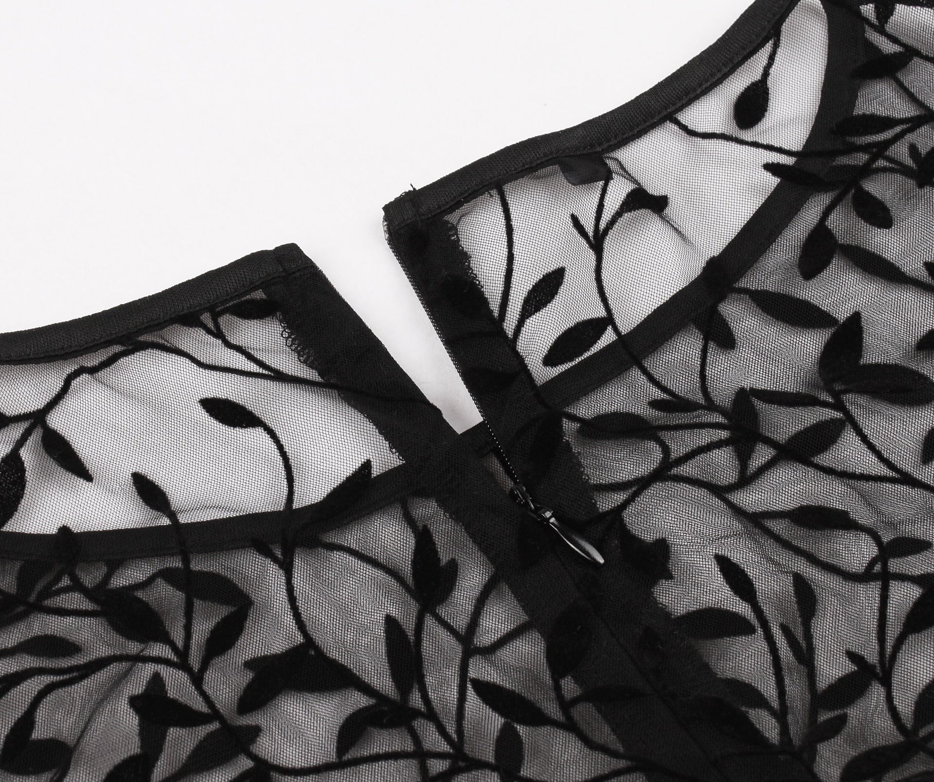 Womens Sleeveless Wrap Ruffle A Line Embroidery Summer Dress Black Leaf