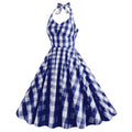 Womens Vintage 1950s Cocktail Halter Retro Formal A-line Midi Dress Blue
