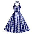 Womens Vintage 1950s Cocktail Halter Retro Formal A-line Midi Dress Blue