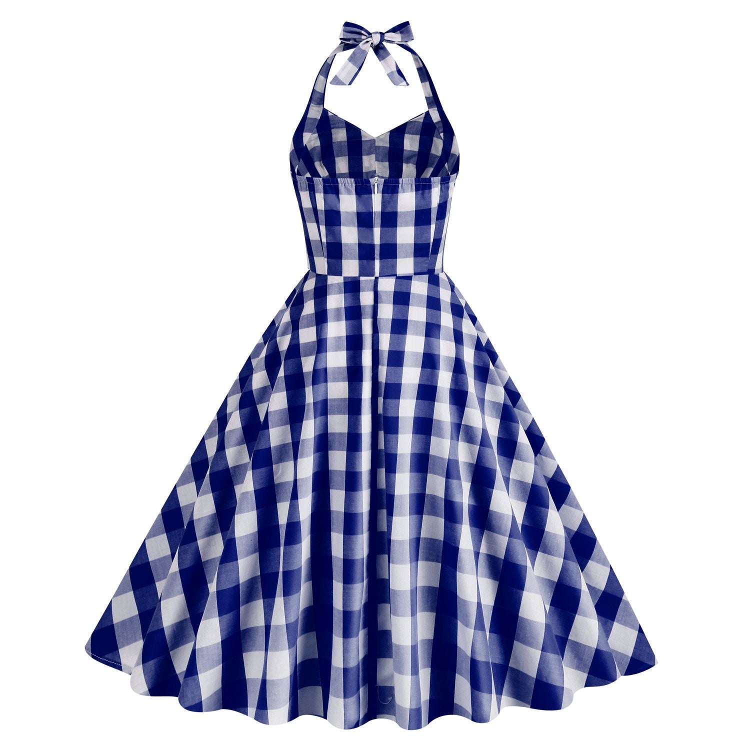 Womens Vintage 1950s Cocktail Halter Retro Formal A-line Midi Dress Blue