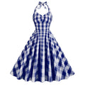 Womens Vintage 1950s Cocktail Halter Retro Formal A-line Midi Dress Blue