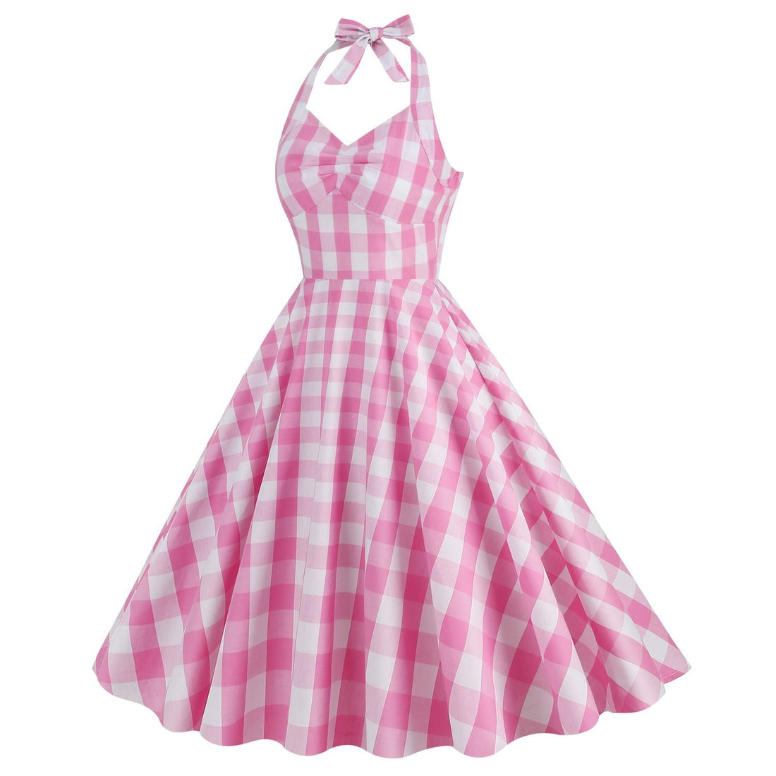Womens Vintage 1950s Cocktail Halter Retro Formal A-line Midi Dress Pink