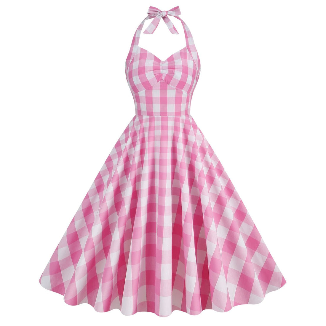 Womens Vintage 1950s Cocktail Halter Retro Formal A-line Midi Dress Pink