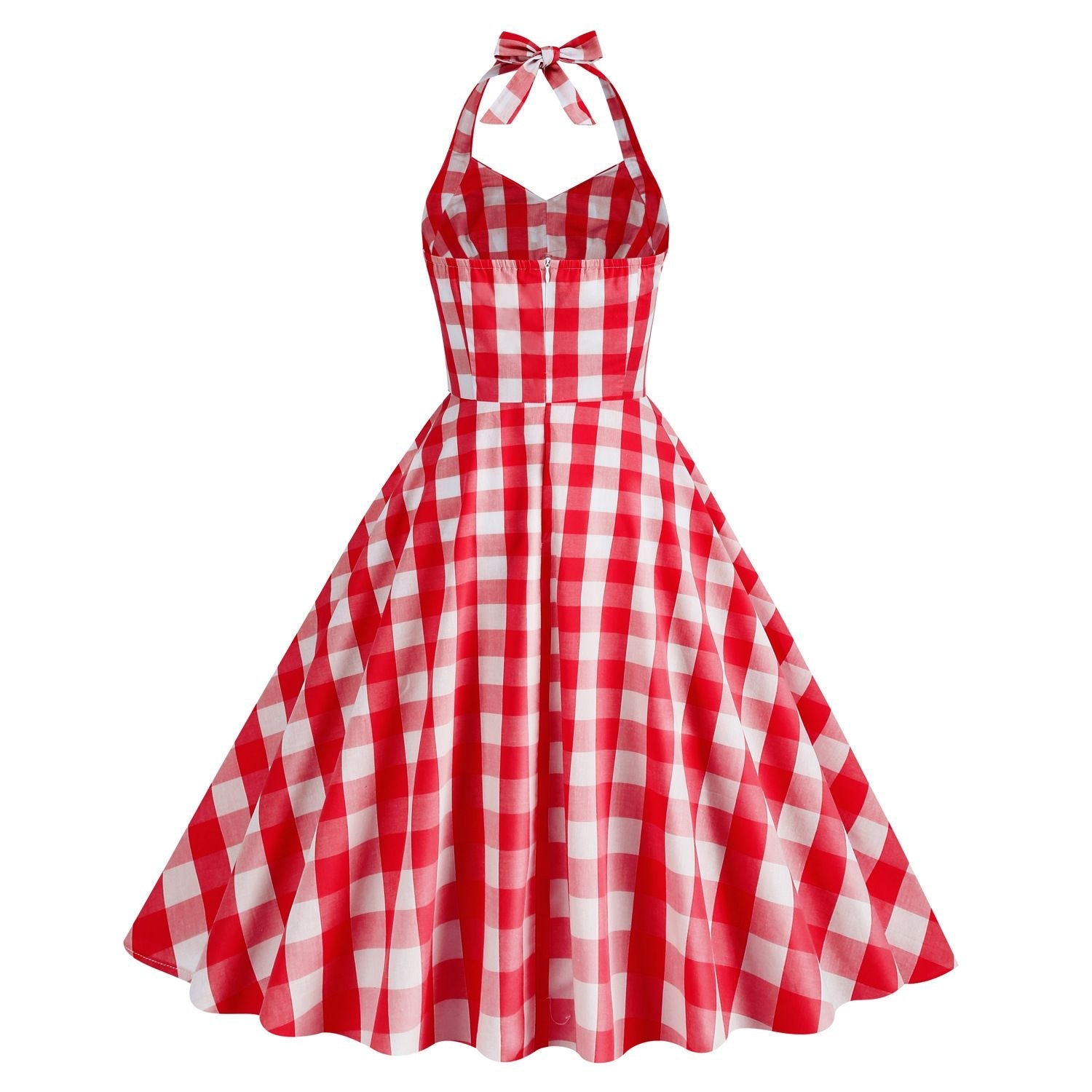 Womens Vintage 1950s Cocktail Halter Retro Formal A-line Midi Dress Red