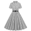 Womens Vintage 1950s Cocktail Party Swing Polka Dots Audrey Casual A Line Midi Dress White