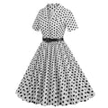 Womens Vintage 1950s Cocktail Party Swing Polka Dots Audrey Casual A Line Midi Dress White