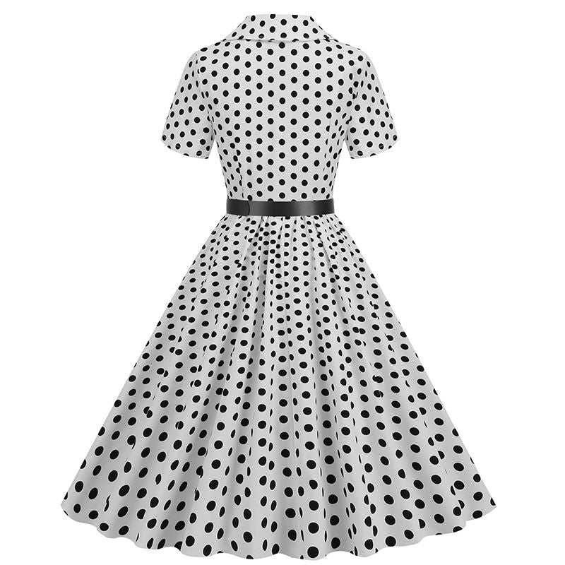 Womens Vintage 1950s Cocktail Party Swing Polka Dots Audrey Casual A Line Midi Dress White