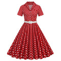 Womens Vintage 1950s Cocktail Party Swing Polka Dots Audrey Casual A Line Midi Dress White Red