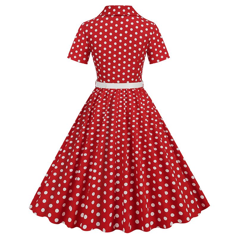 Womens Vintage 1950s Cocktail Party Swing Polka Dots Audrey Casual A Line Midi Dress White Red