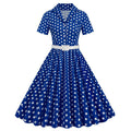 Womens Vintage 1950s Cocktail Party Swing Polka Dots Audrey Casual A Line Midi Dress White Red Blue