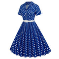 Womens Vintage 1950s Cocktail Party Swing Polka Dots Audrey Casual A Line Midi Dress White Red Blue