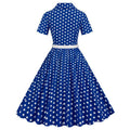 Womens Vintage 1950s Cocktail Party Swing Polka Dots Audrey Casual A Line Midi Dress White Red Blue