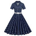 Womens Vintage 1950s Cocktail Party Swing Polka Dots Audrey Casual A Line Midi Dress White Red Navy