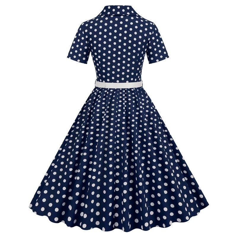 Womens Vintage 1950s Cocktail Party Swing Polka Dots Audrey Casual A Line Midi Dress White Red Navy